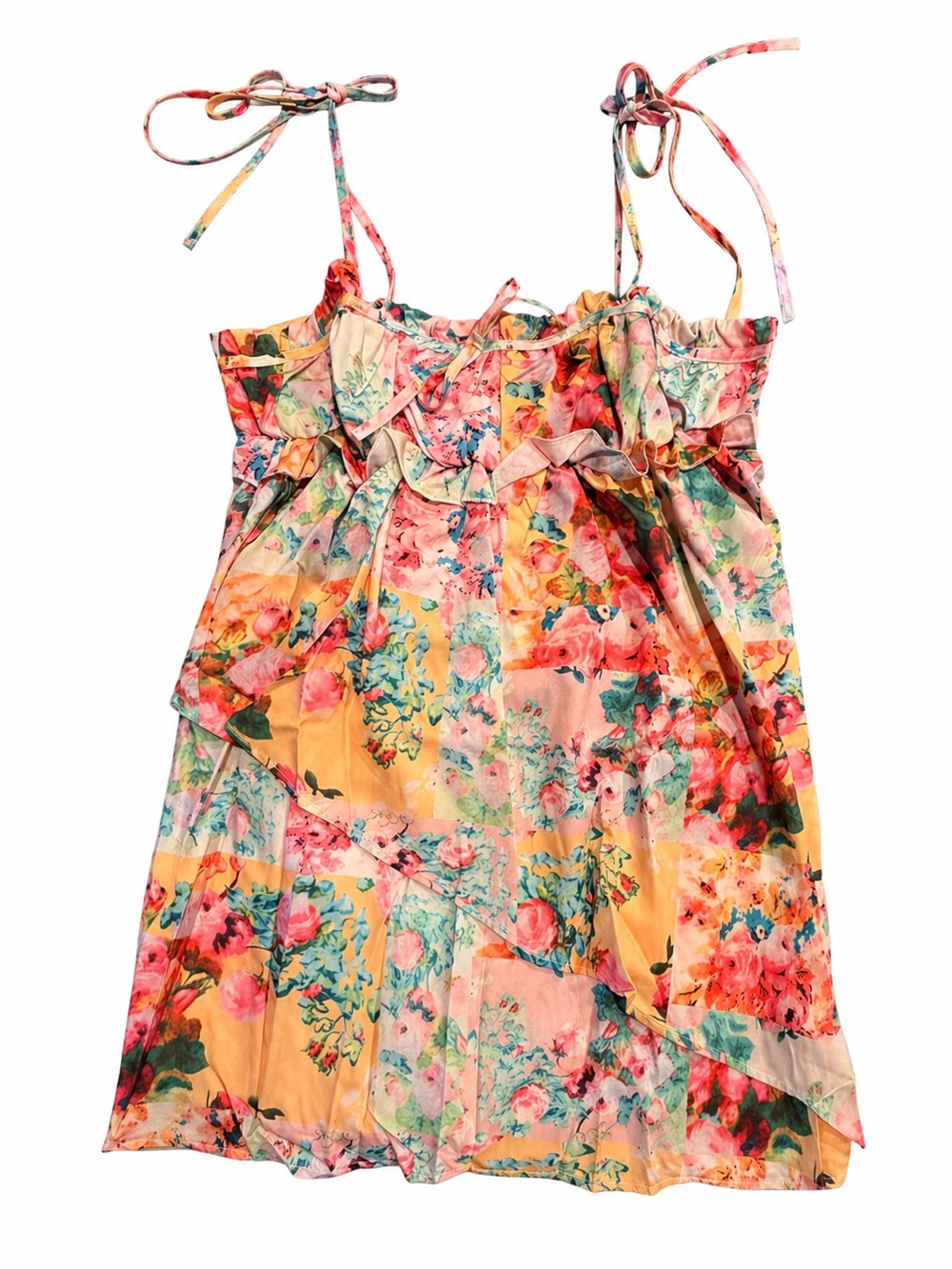 Floral Tie-Shoulder Sundress in Peach, mini dress . Size Large - Picture 2 of 4